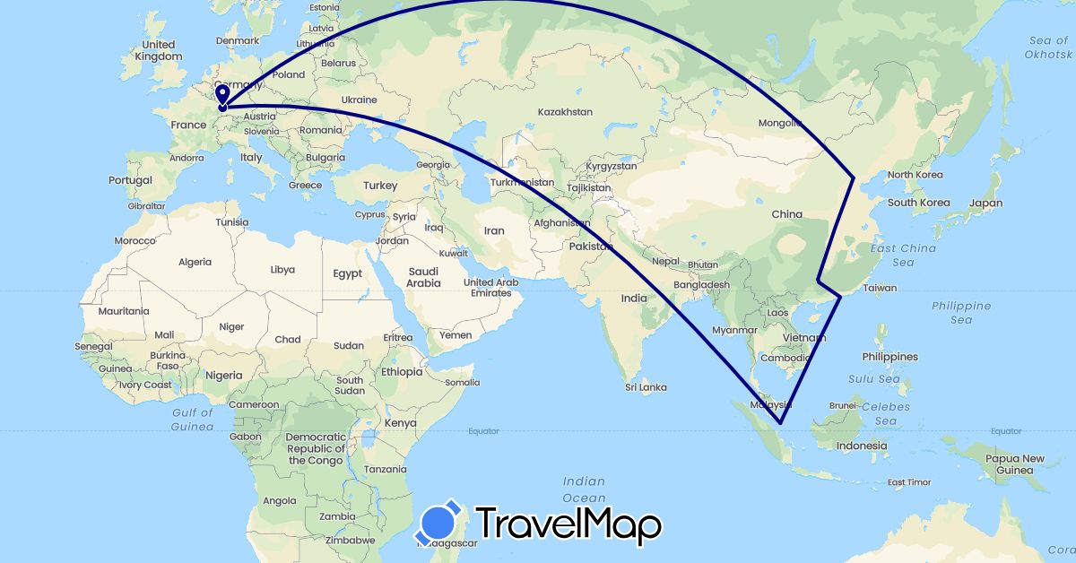 TravelMap itinerary: driving in China, France, Hong Kong, Singapore (Asia, Europe)